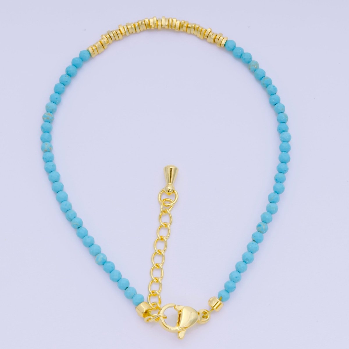 24K Gold Filled Multifaceted Bead Natural Gemstone Bead Bracelet w. Extender | WA - 03672 ~ WA - 03694 - DLUXCA