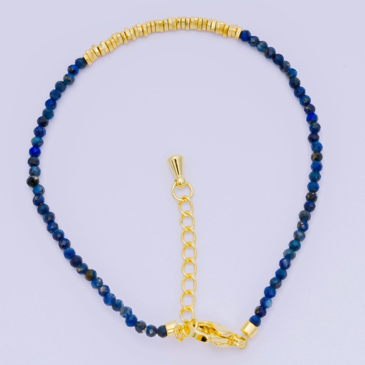 24K Gold Filled Multifaceted Bead Natural Gemstone Bead Bracelet w. Extender | WA - 03672 ~ WA - 03694 - DLUXCA