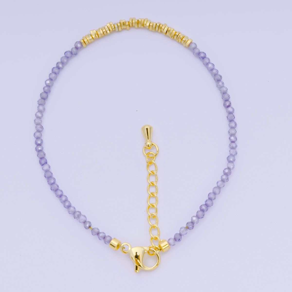 24K Gold Filled Multifaceted Bead Natural Gemstone Bead Bracelet w. Extender | WA - 03672 ~ WA - 03694 - DLUXCA