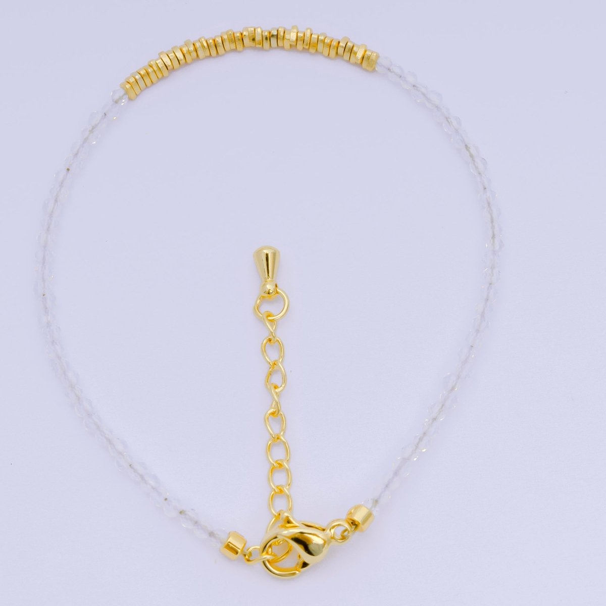 24K Gold Filled Multifaceted Bead Natural Gemstone Bead Bracelet w. Extender | WA - 03672 ~ WA - 03694 - DLUXCA