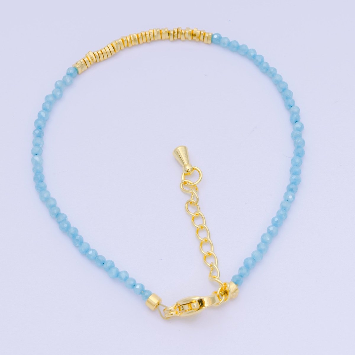 24K Gold Filled Multifaceted Bead Natural Gemstone Bead Bracelet w. Extender | WA - 03672 ~ WA - 03694 - DLUXCA