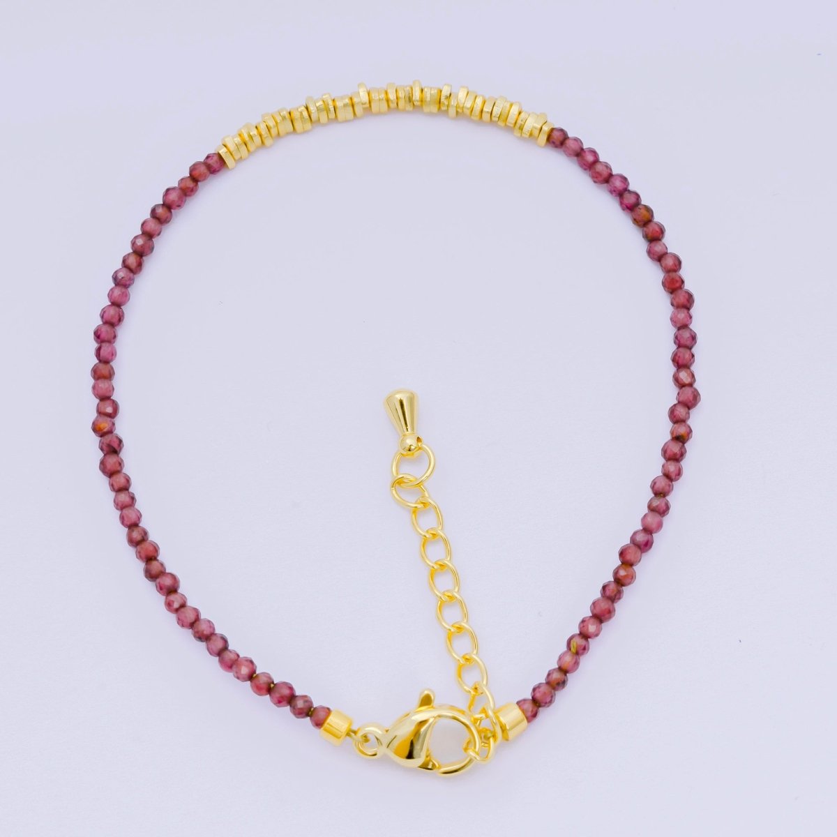 24K Gold Filled Multifaceted Bead Natural Gemstone Bead Bracelet w. Extender | WA - 03672 ~ WA - 03694 - DLUXCA