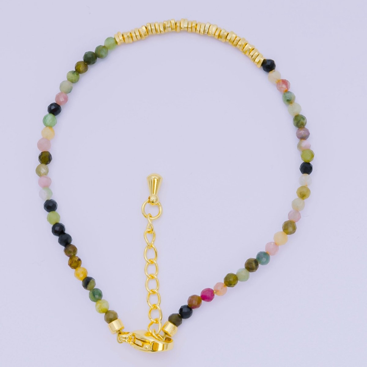 24K Gold Filled Multifaceted Bead Natural Gemstone Bead Bracelet w. Extender | WA - 03672 ~ WA - 03694 - DLUXCA