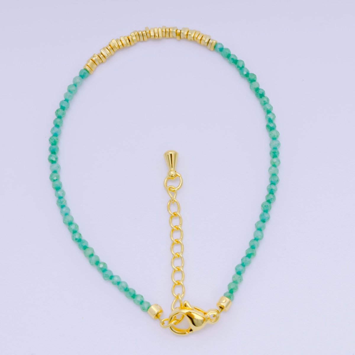 24K Gold Filled Multifaceted Bead Natural Gemstone Bead Bracelet w. Extender | WA - 03672 ~ WA - 03694 - DLUXCA