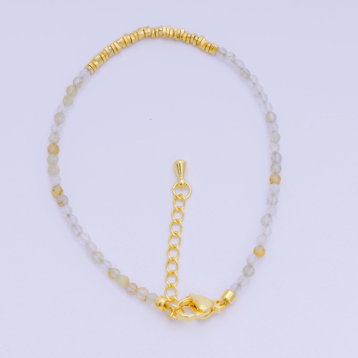 24K Gold Filled Multifaceted Bead Natural Gemstone Bead Bracelet w. Extender | WA - 03672 ~ WA - 03694 - DLUXCA