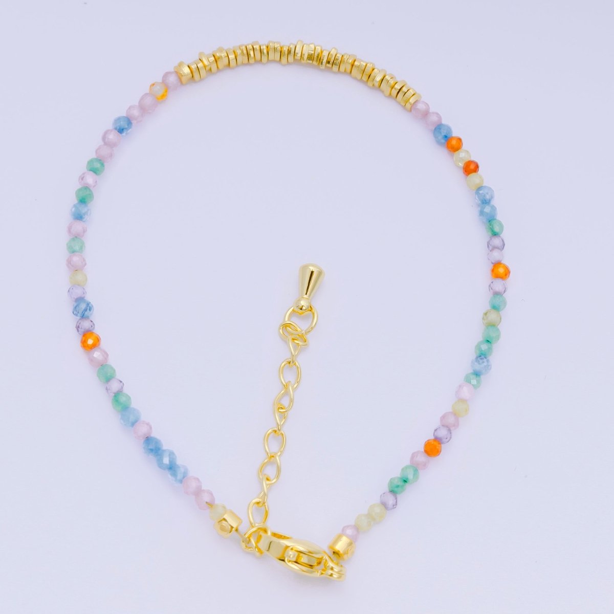 24K Gold Filled Multifaceted Bead Natural Gemstone Bead Bracelet w. Extender | WA - 03672 ~ WA - 03694 - DLUXCA