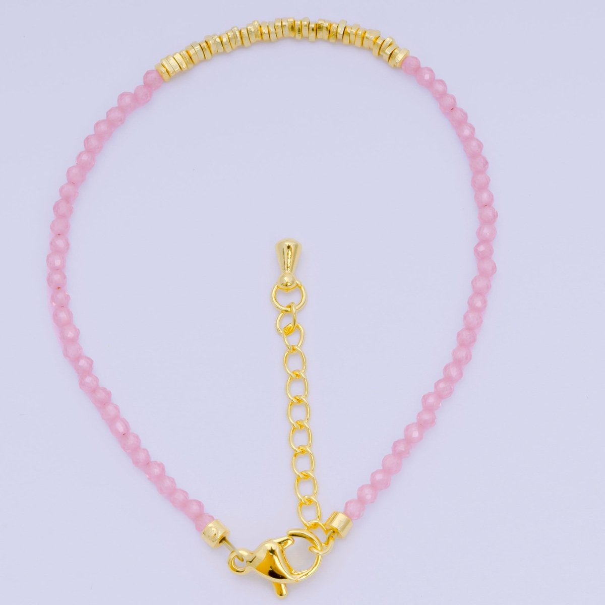 24K Gold Filled Multifaceted Bead Natural Gemstone Bead Bracelet w. Extender | WA - 03672 ~ WA - 03694 - DLUXCA