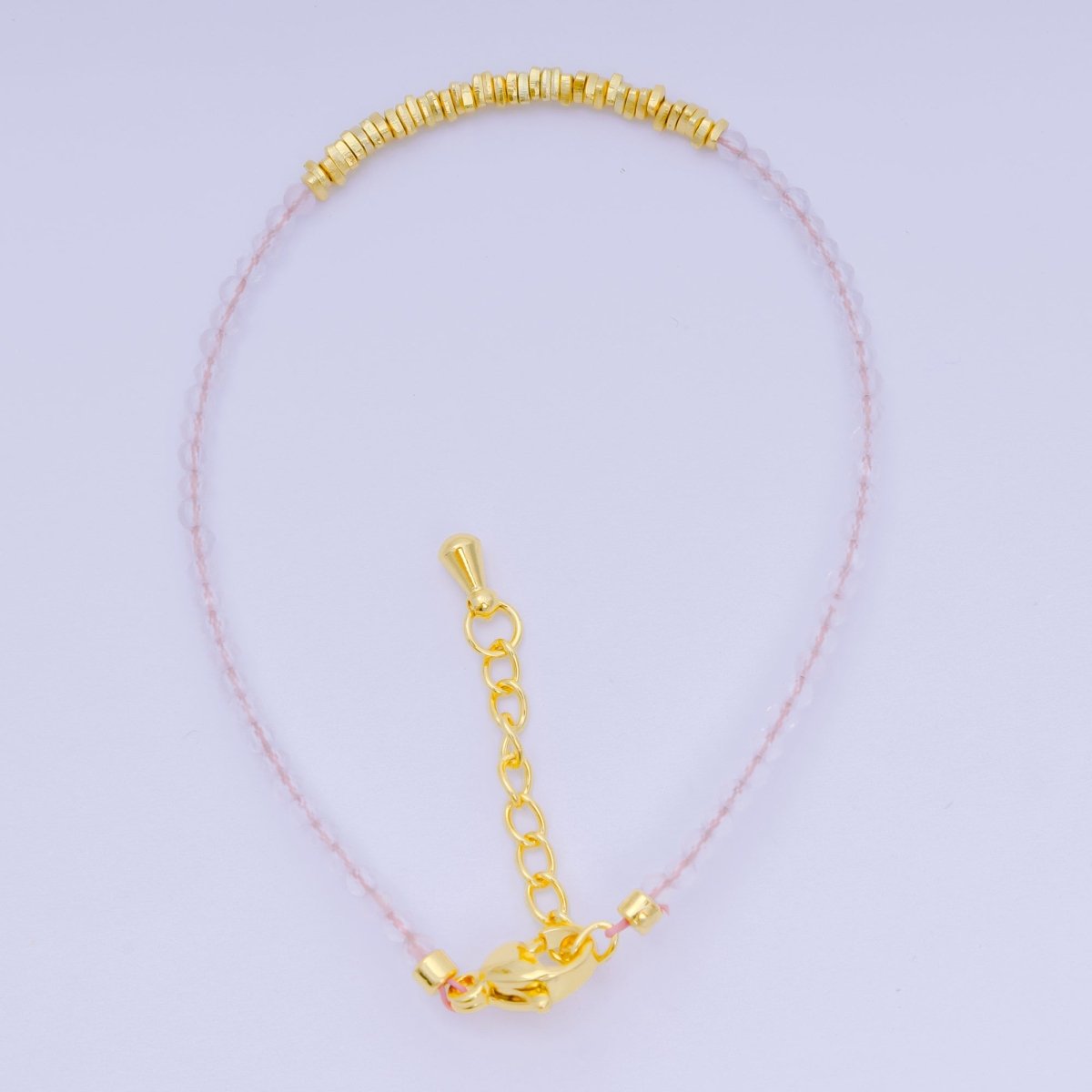 24K Gold Filled Multifaceted Bead Natural Gemstone Bead Bracelet w. Extender | WA - 03672 ~ WA - 03694 - DLUXCA