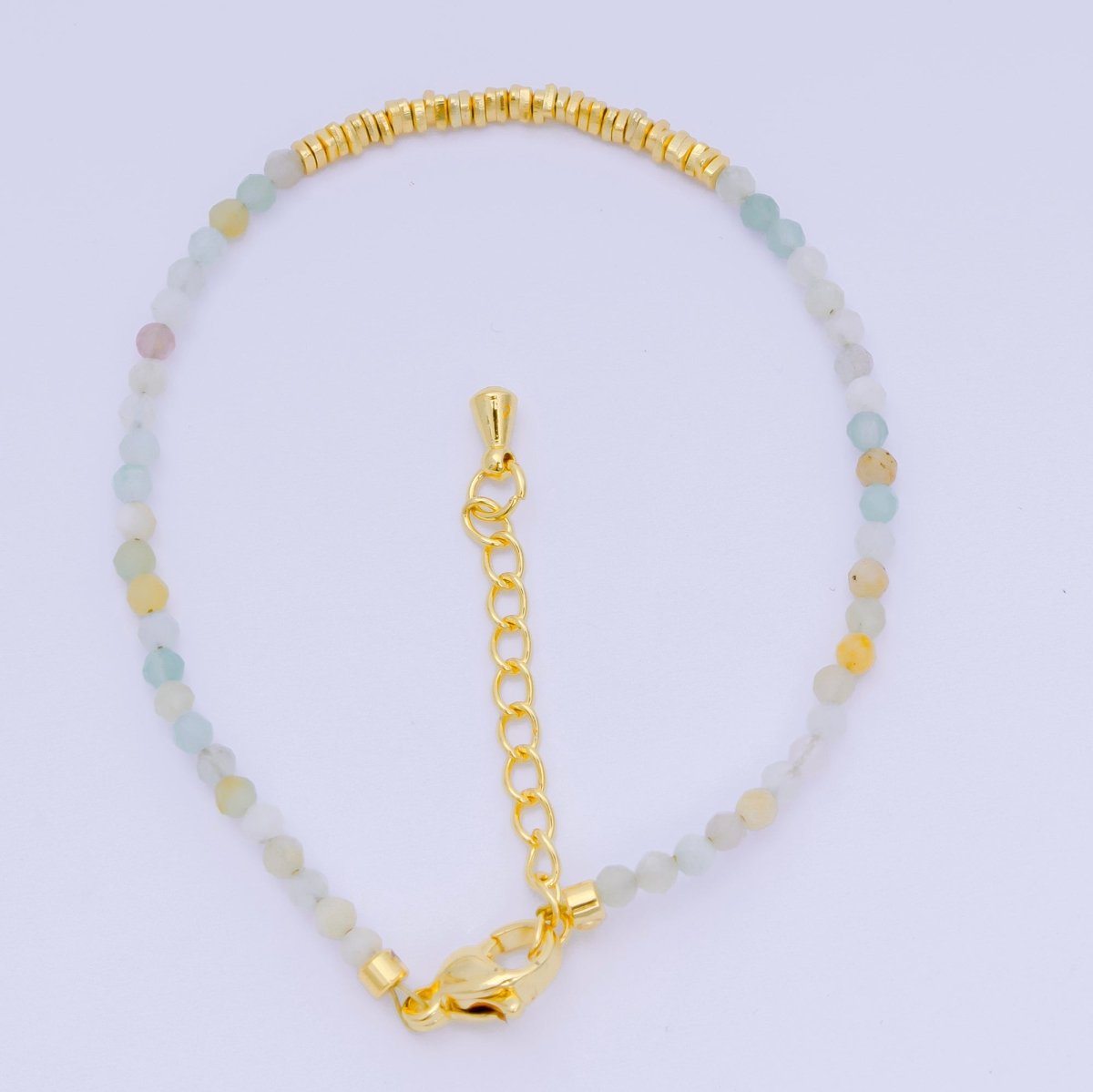 24K Gold Filled Multifaceted Bead Natural Gemstone Bead Bracelet w. Extender | WA - 03672 ~ WA - 03694 - DLUXCA