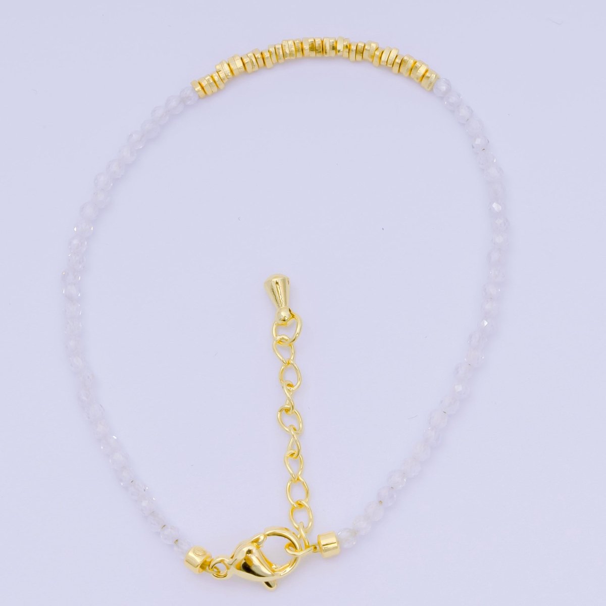 24K Gold Filled Multifaceted Bead Natural Gemstone Bead Bracelet w. Extender | WA - 03672 ~ WA - 03694 - DLUXCA