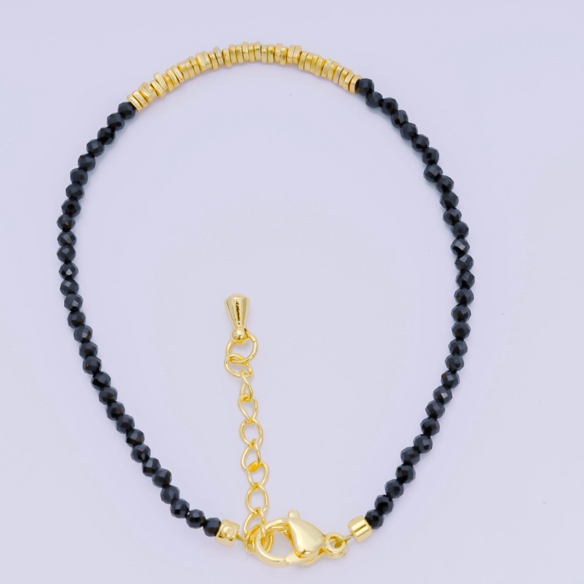 24K Gold Filled Multifaceted Bead Natural Gemstone Bead Bracelet w. Extender | WA - 03672 ~ WA - 03694 - DLUXCA