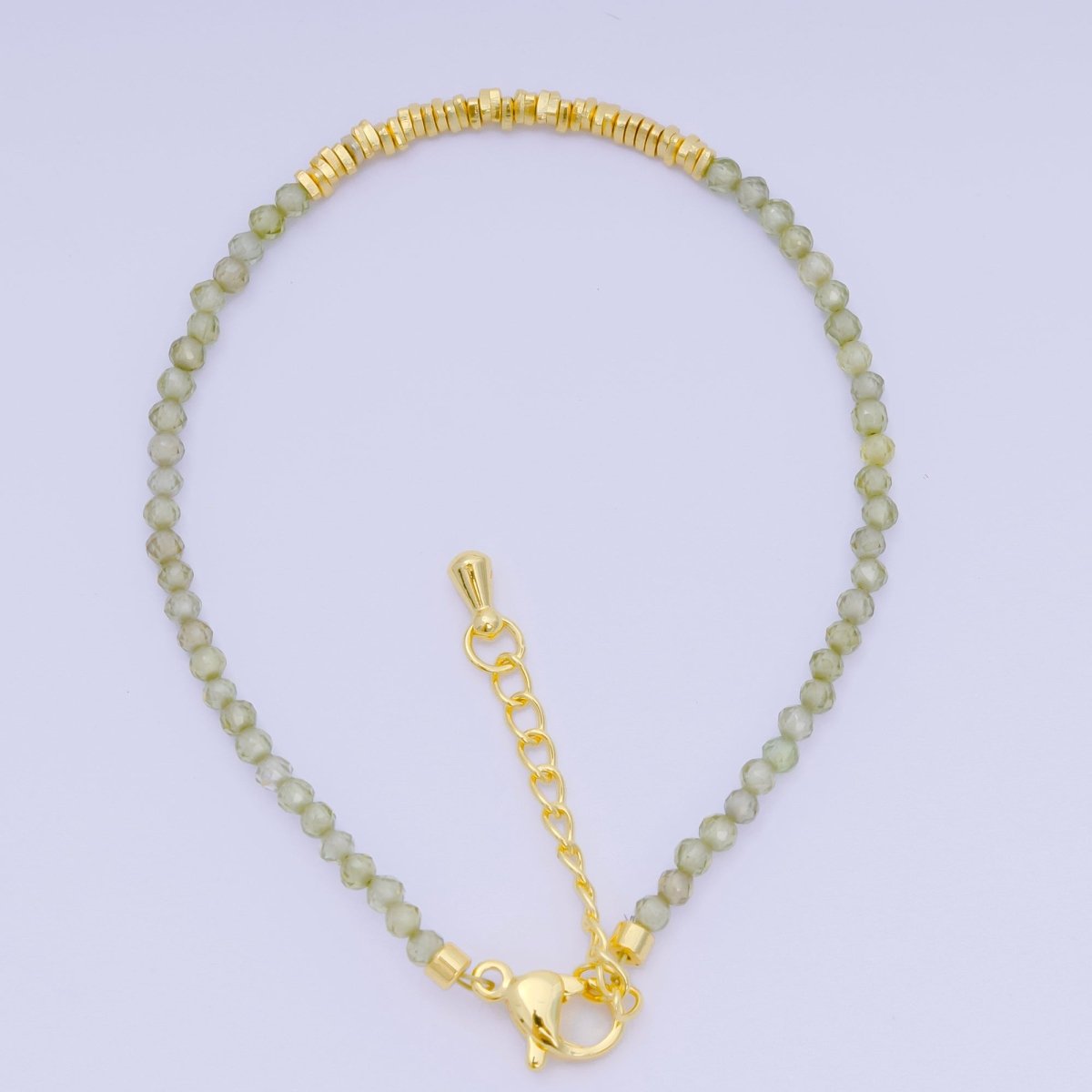 24K Gold Filled Multifaceted Bead Natural Gemstone Bead Bracelet w. Extender | WA - 03672 ~ WA - 03694 - DLUXCA