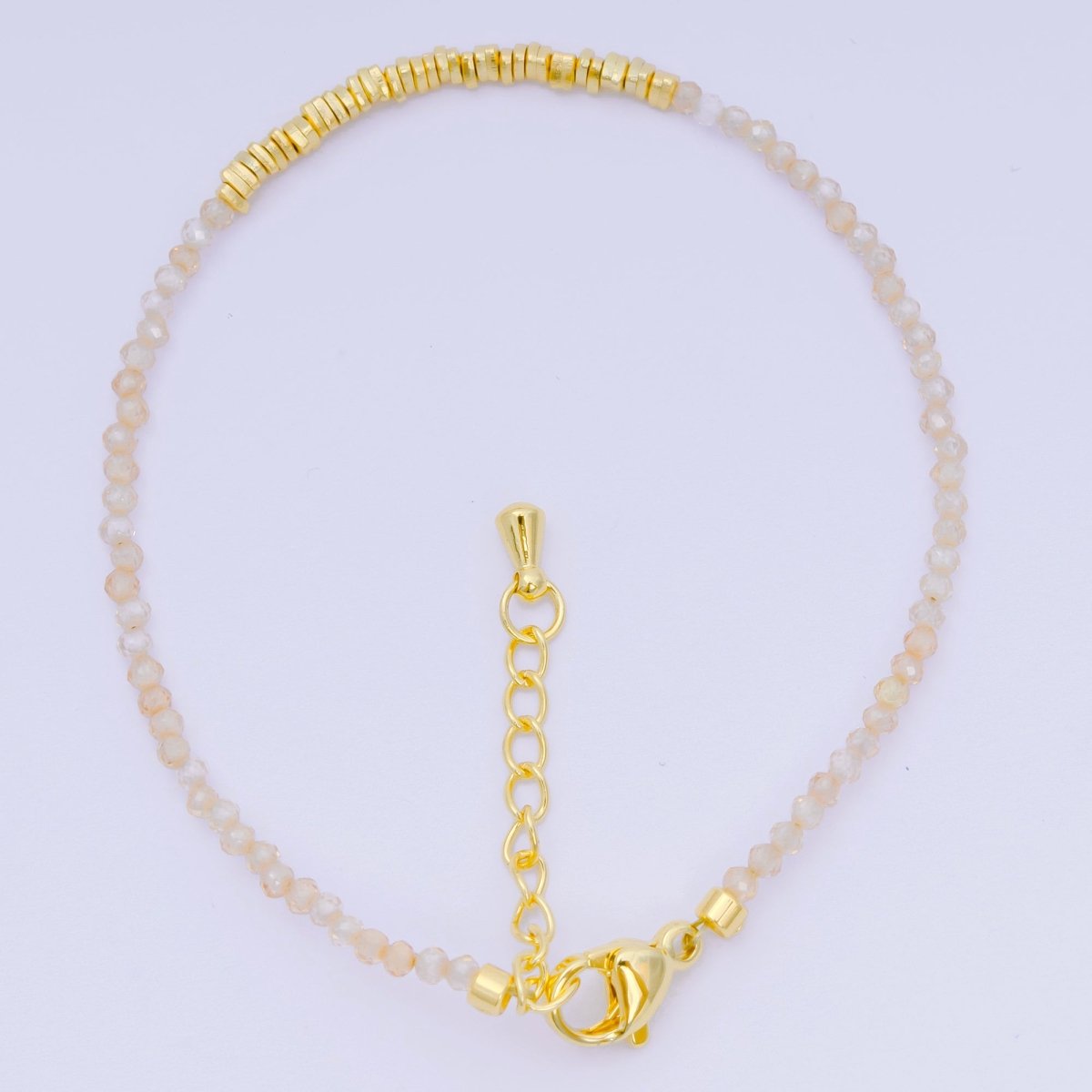 24K Gold Filled Multifaceted Bead Natural Gemstone Bead Bracelet w. Extender | WA - 03672 ~ WA - 03694 - DLUXCA