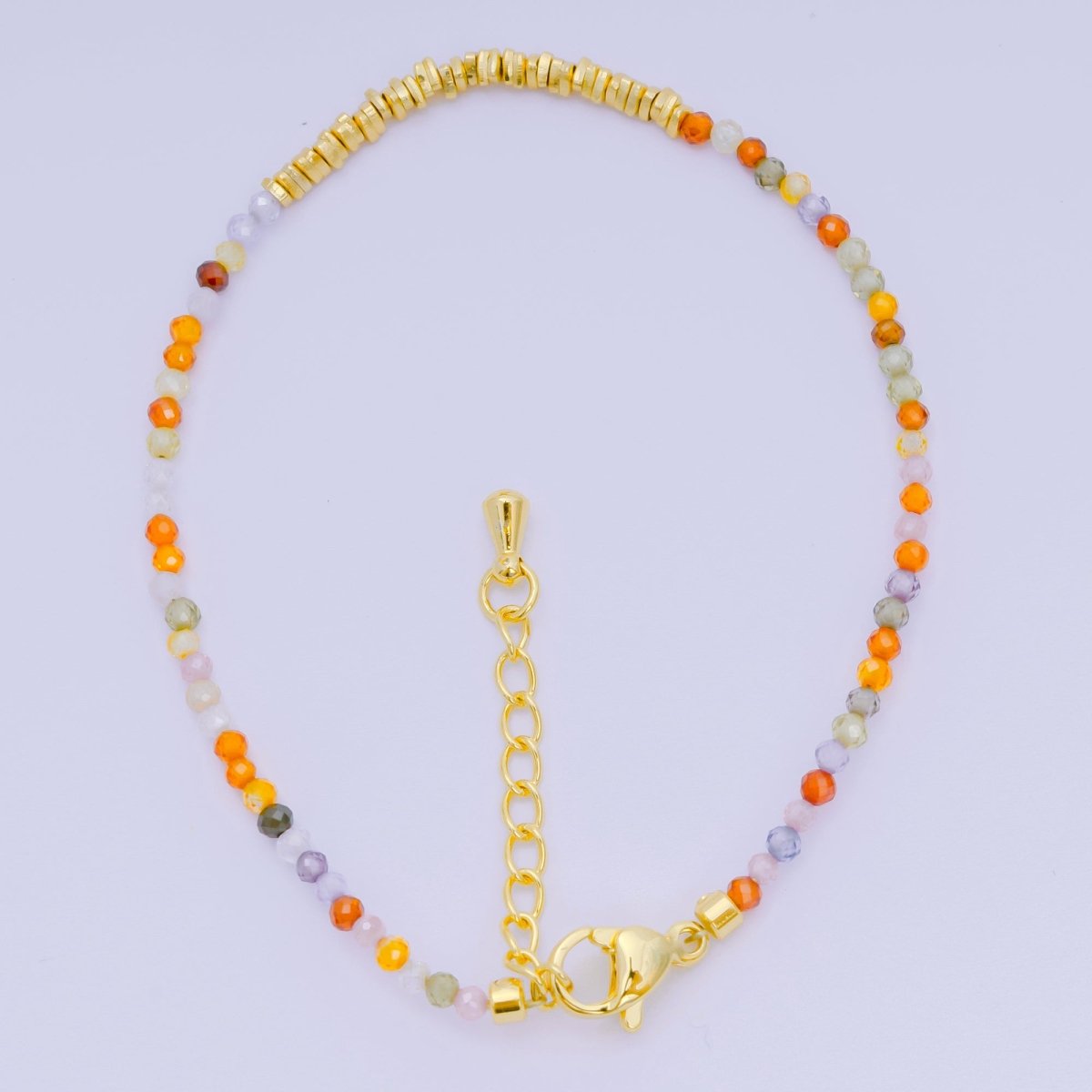 24K Gold Filled Multifaceted Bead Natural Gemstone Bead Bracelet w. Extender | WA - 03672 ~ WA - 03694 - DLUXCA