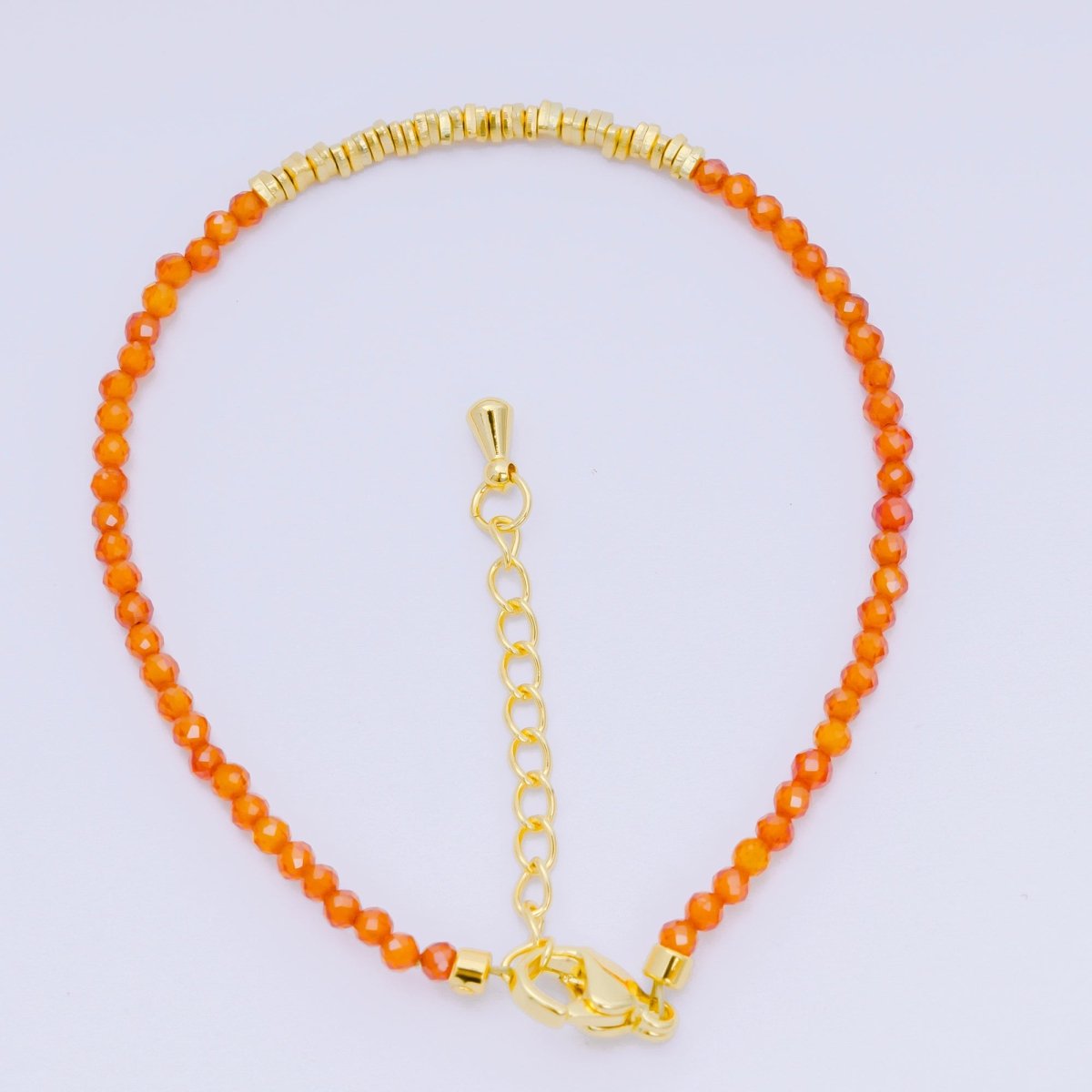 24K Gold Filled Multifaceted Bead Natural Gemstone Bead Bracelet w. Extender | WA - 03672 ~ WA - 03694 - DLUXCA