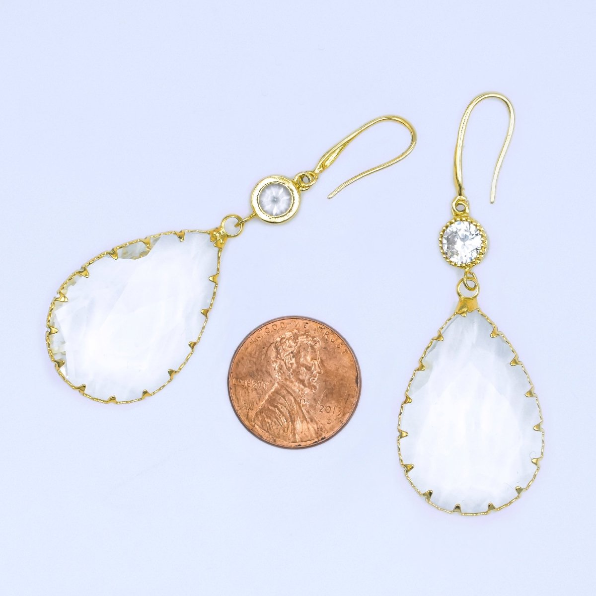 24K Gold Filled Multifaceted CZ Teardrop Drop French Hook Earrings | AB1416 - DLUXCA