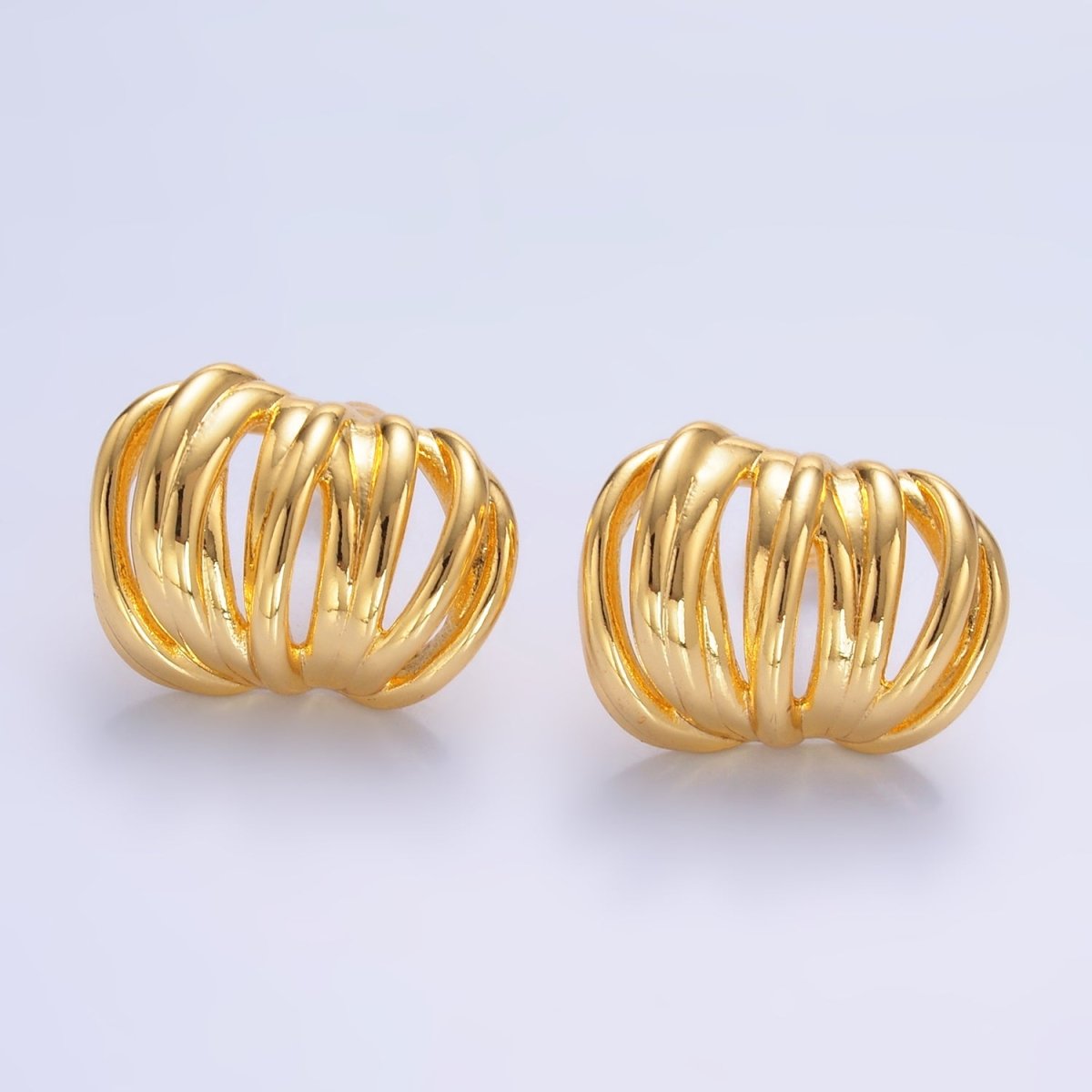 24K Gold Filled Multiple Band Wide C - Shaped Hoop Earrings in Gold & Silver | AB964 AB973 - DLUXCA