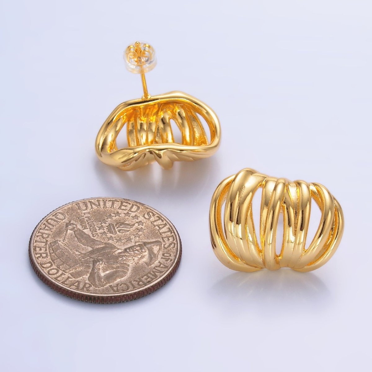 24K Gold Filled Multiple Band Wide C - Shaped Hoop Earrings in Gold & Silver | AB964 AB973 - DLUXCA