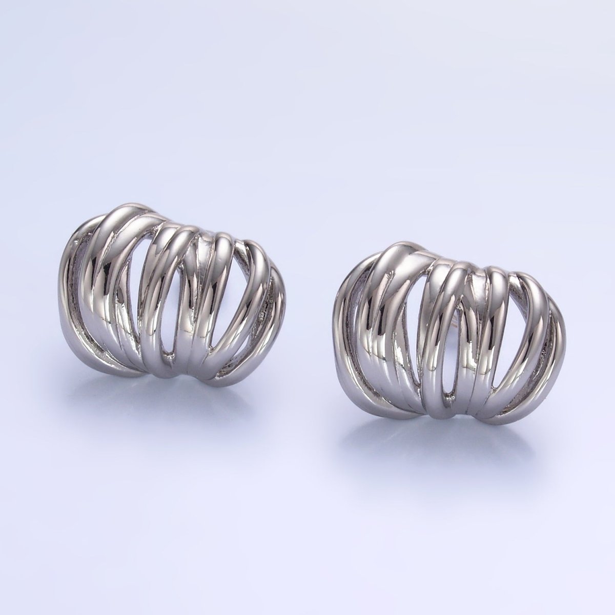 24K Gold Filled Multiple Band Wide C - Shaped Hoop Earrings in Gold & Silver | AB964 AB973 - DLUXCA