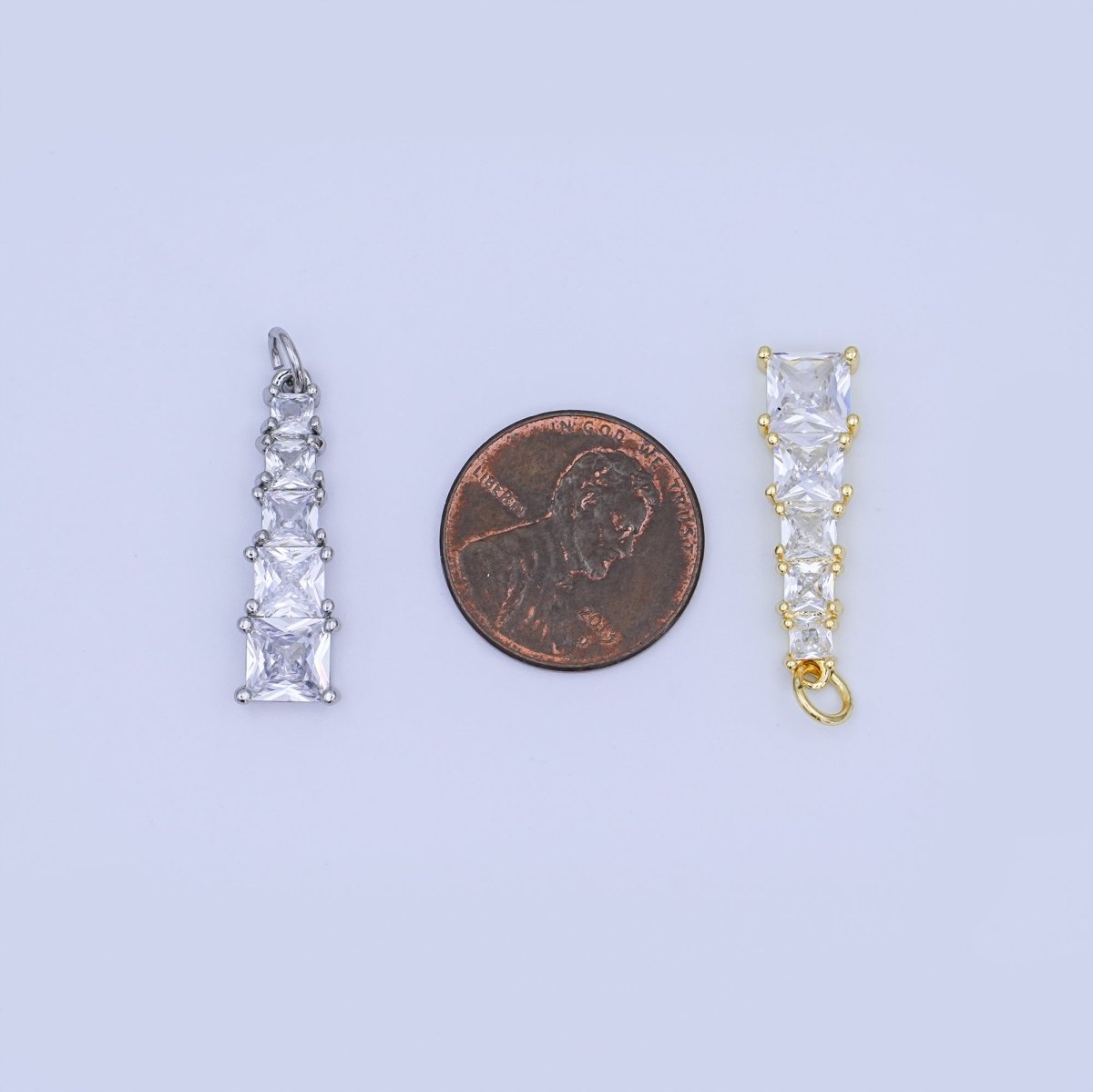 24K Gold Filled Multiple Clear CZ Square Baguette Charm in Gold & Silver | N057 - DLUXCA