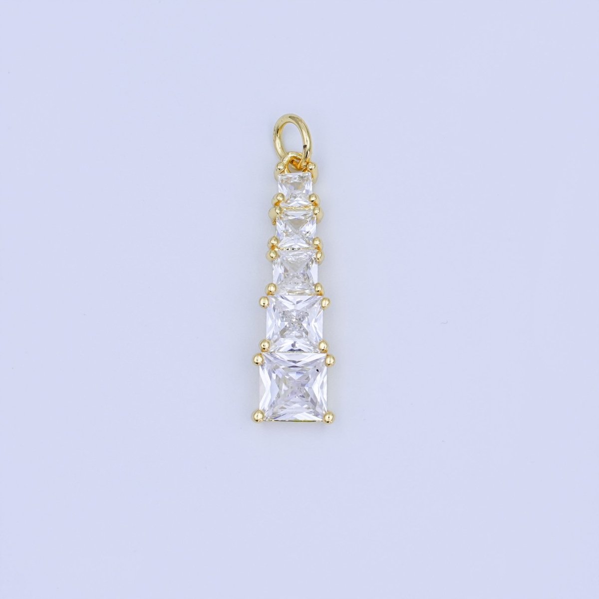 24K Gold Filled Multiple Clear CZ Square Baguette Charm in Gold & Silver | N057 - DLUXCA