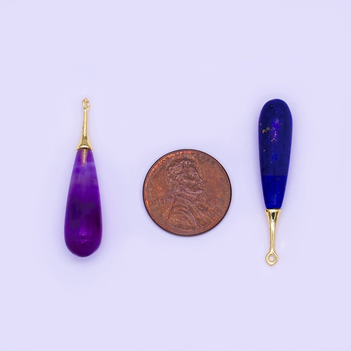 24K Gold Filled Natural Gemstone Teardrop Drop Pendant | N125 - N129 - DLUXCA