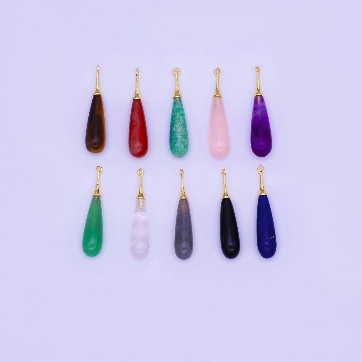 24K Gold Filled Natural Gemstone Teardrop Drop Pendant | N125 - N129 - DLUXCA