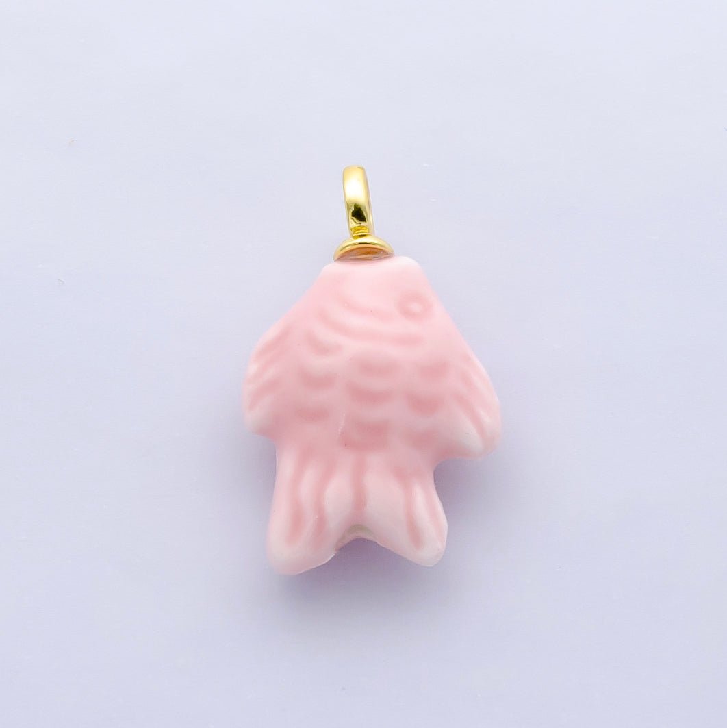 24K Gold Filled Nature Floral Mushroom Pet Sea Sell Ceramic Drop Charm - DLUXCA