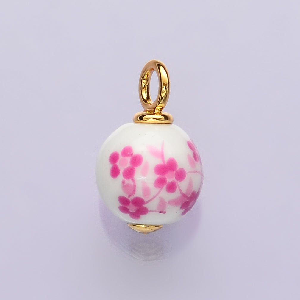 24K Gold Filled Nature Floral Mushroom Pet Sea Sell Ceramic Drop Charm - DLUXCA
