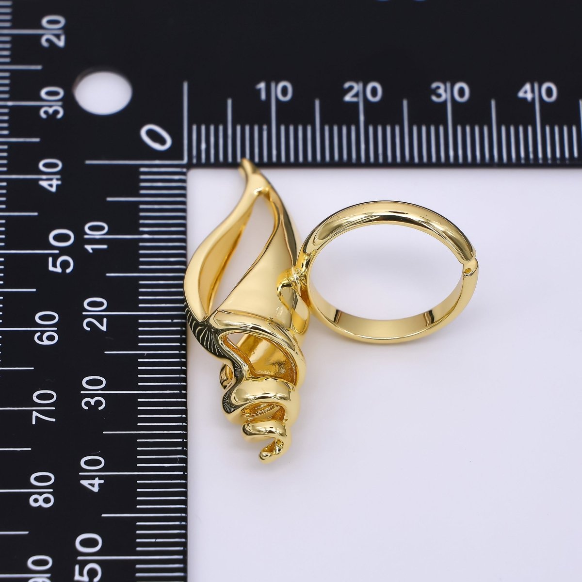 24K Gold Filled Nautical Conch Shell Statement Adjustable Open Ring | O1467 - DLUXCA