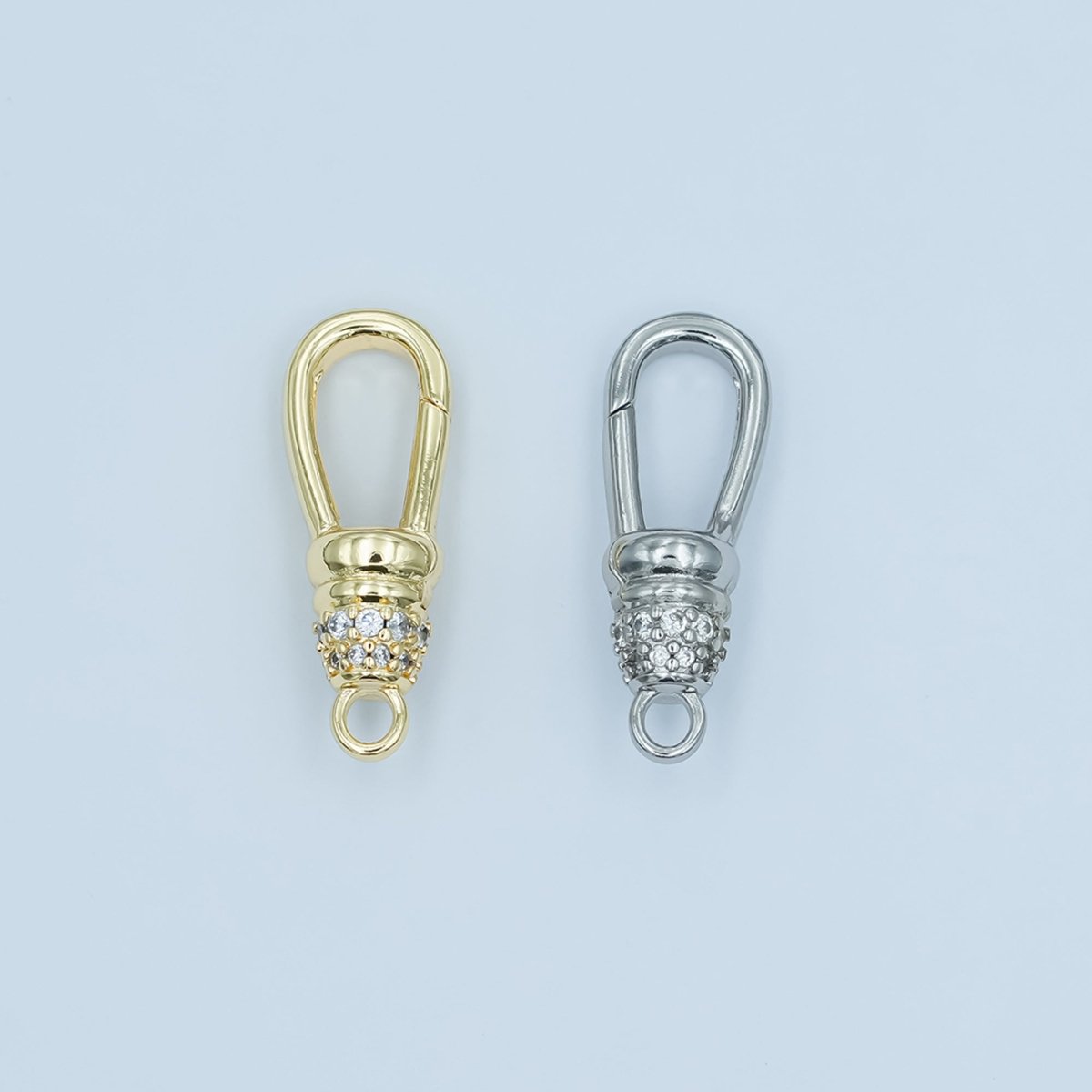 24K Gold Filled Oblong Micro Paved CZ Push Gate Finding in Gold & Silver | Z1123 - DLUXCA