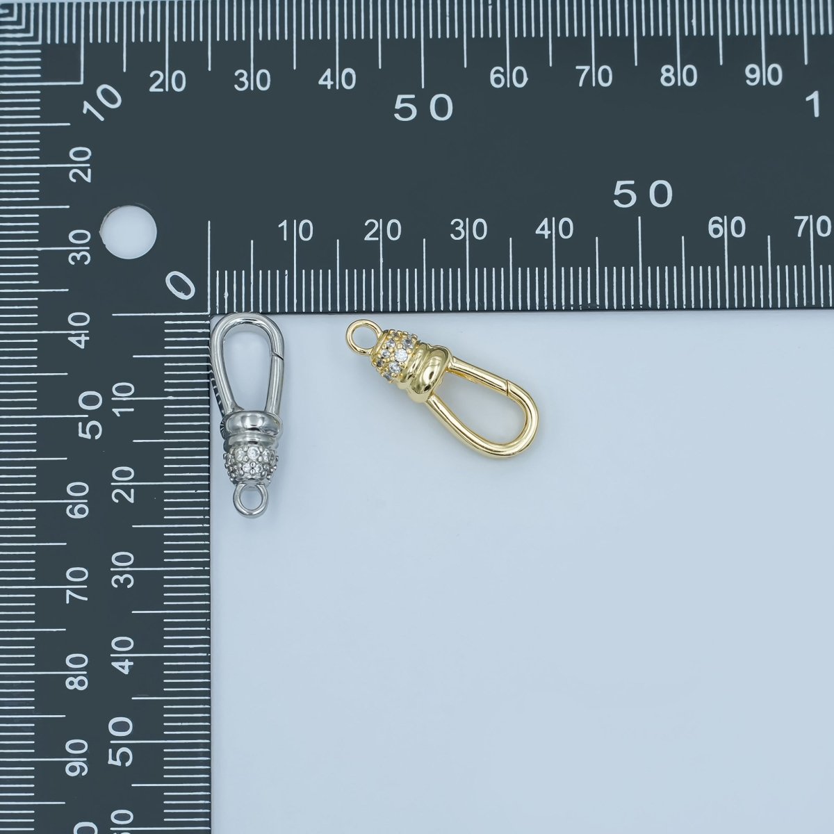 24K Gold Filled Oblong Micro Paved CZ Push Gate Finding in Gold & Silver | Z1123 - DLUXCA