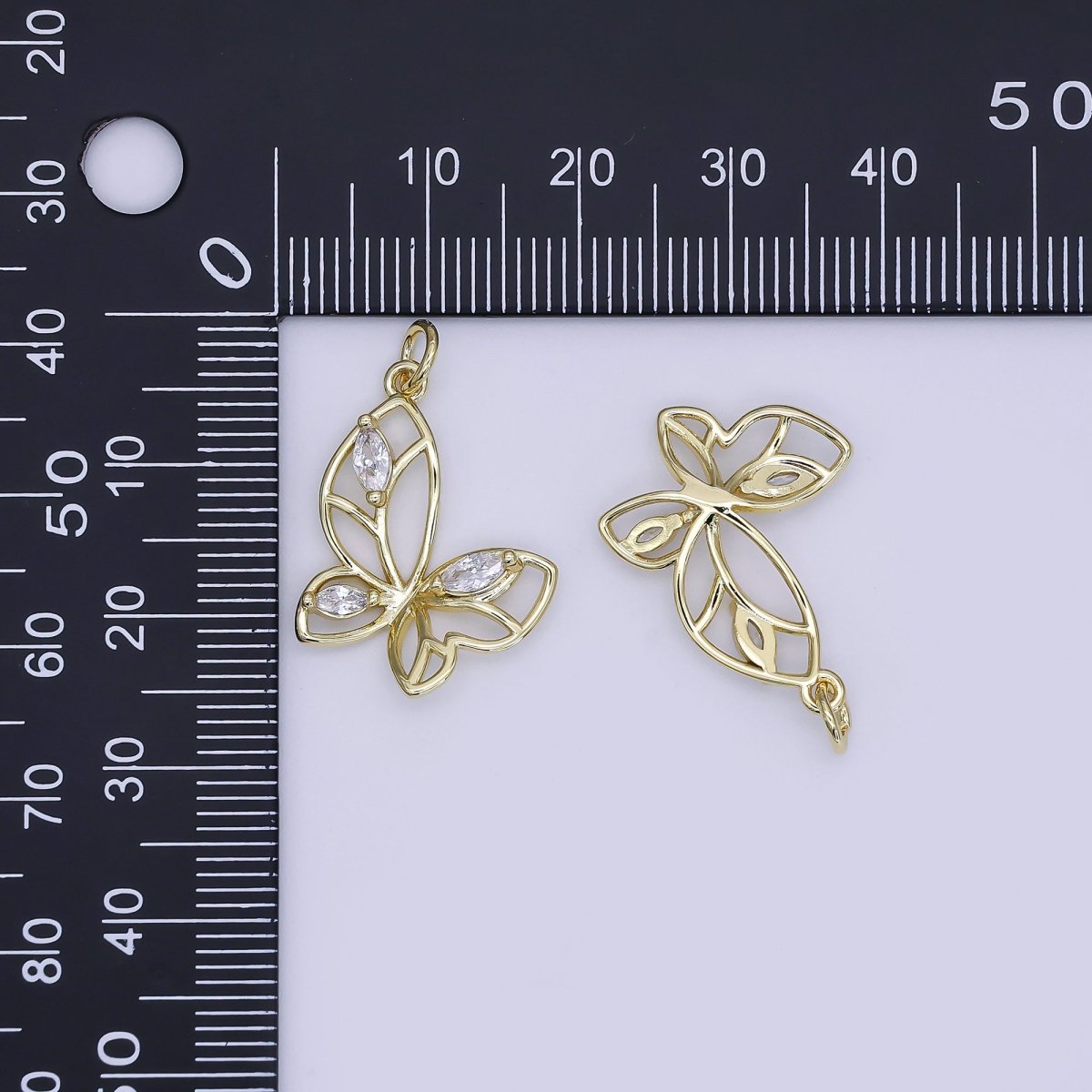 24K Gold Filled Open Butterfly CZ Butterfly Charm | AJ - 356 - DLUXCA