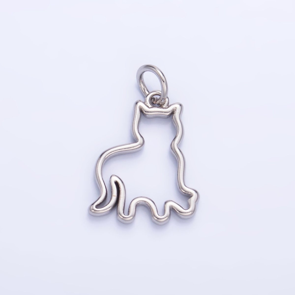 24K Gold Filled Open Cat Pet Silhouette Outline Charm in Gold & Silver | W397 - DLUXCA