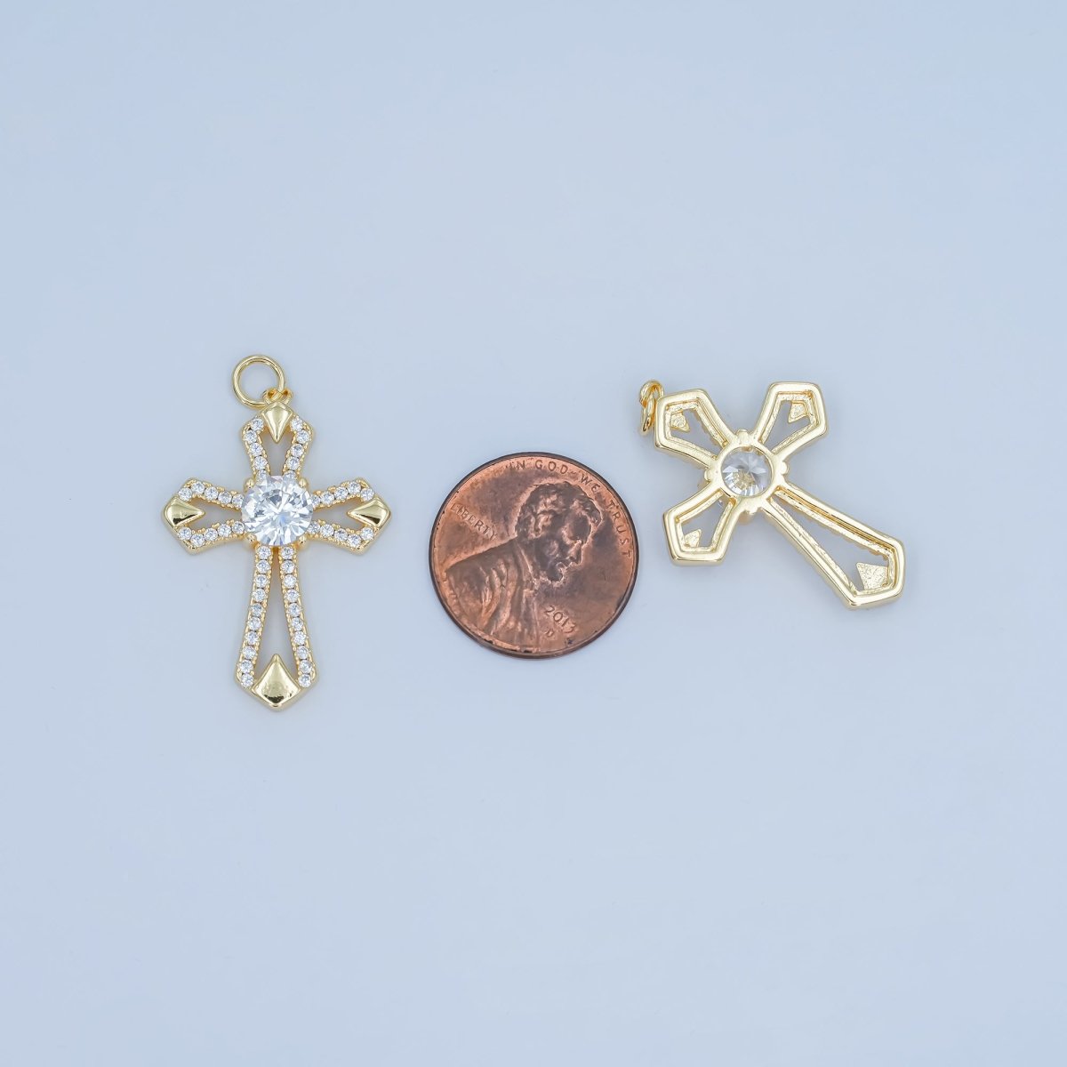24K Gold Filled Open Clear CZ Micro Paved Passion Cross Charm | N118 - DLUXCA