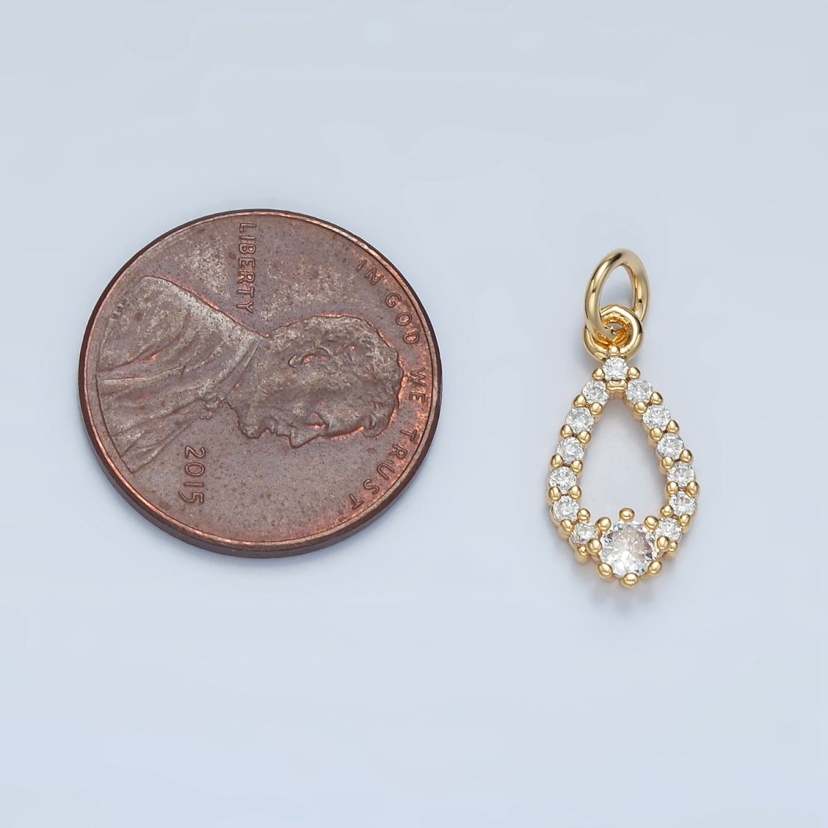 24K Gold Filled Open Clear Micro Paved CZ Teardrop Bezel Charm | E684 - DLUXCA