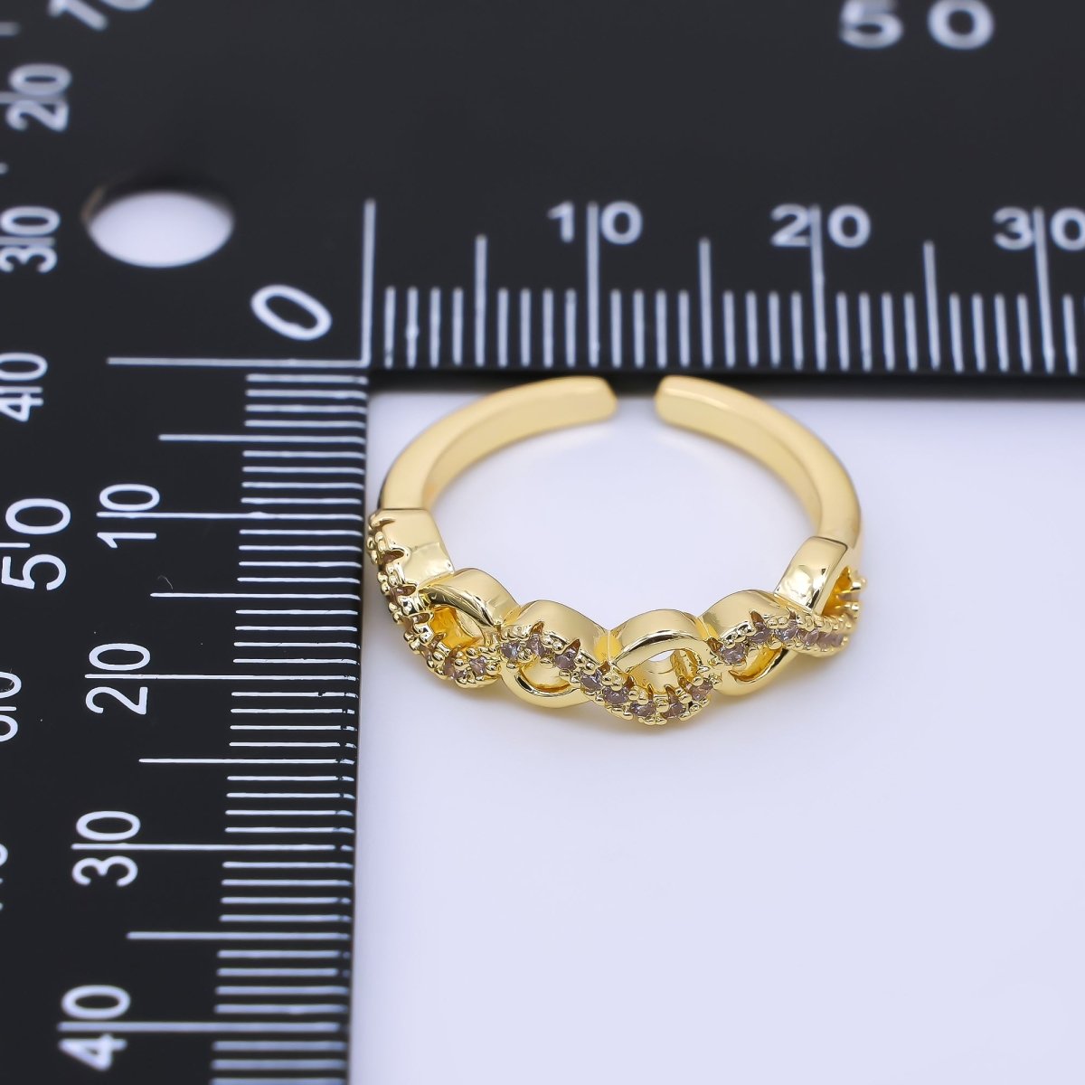 24K Gold Filled Open Curved Infinite Chain Micro Paved CZ Adjustable Ring | O1184 - DLUXCA