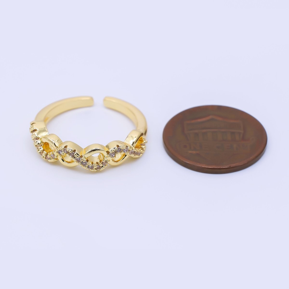 24K Gold Filled Open Curved Infinite Chain Micro Paved CZ Adjustable Ring | O1184 - DLUXCA