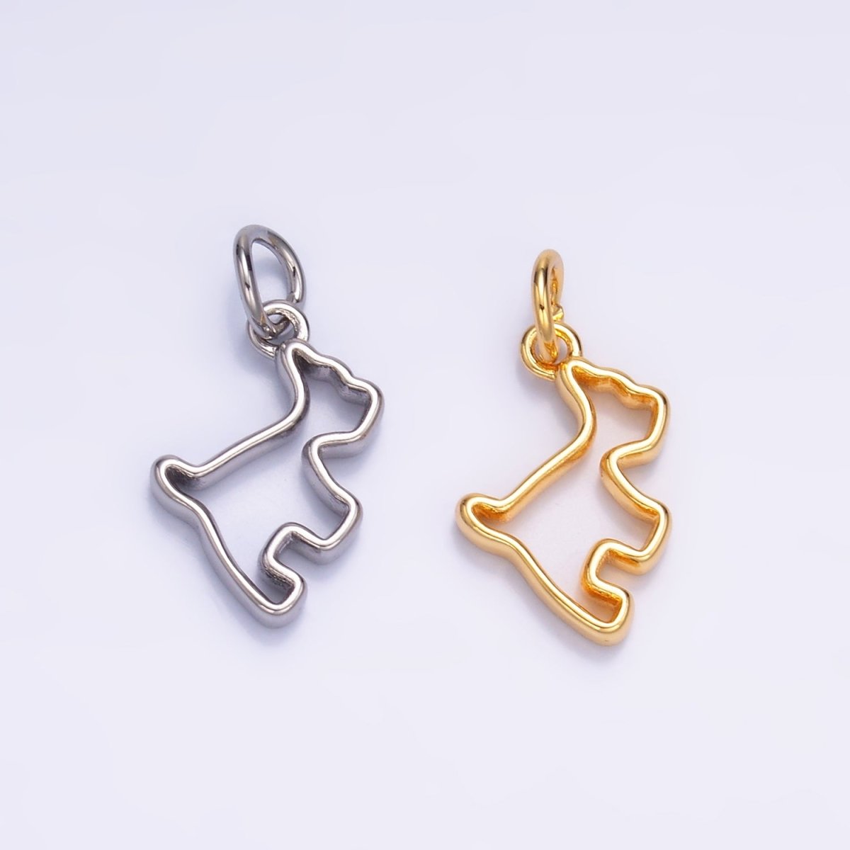 24K Gold Filled Open Dog Pet Silhouette Outline Charm in Gold & Silver | W872 - DLUXCA
