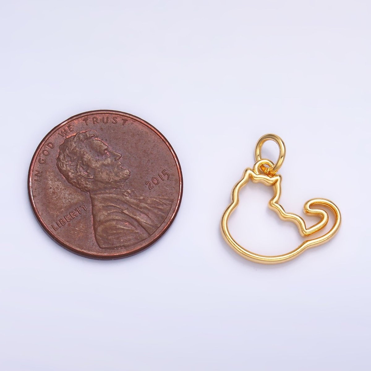 24K Gold Filled Open Fat Cat Pet Silhouette Outline Charm in Gold & Silver | W338 - DLUXCA