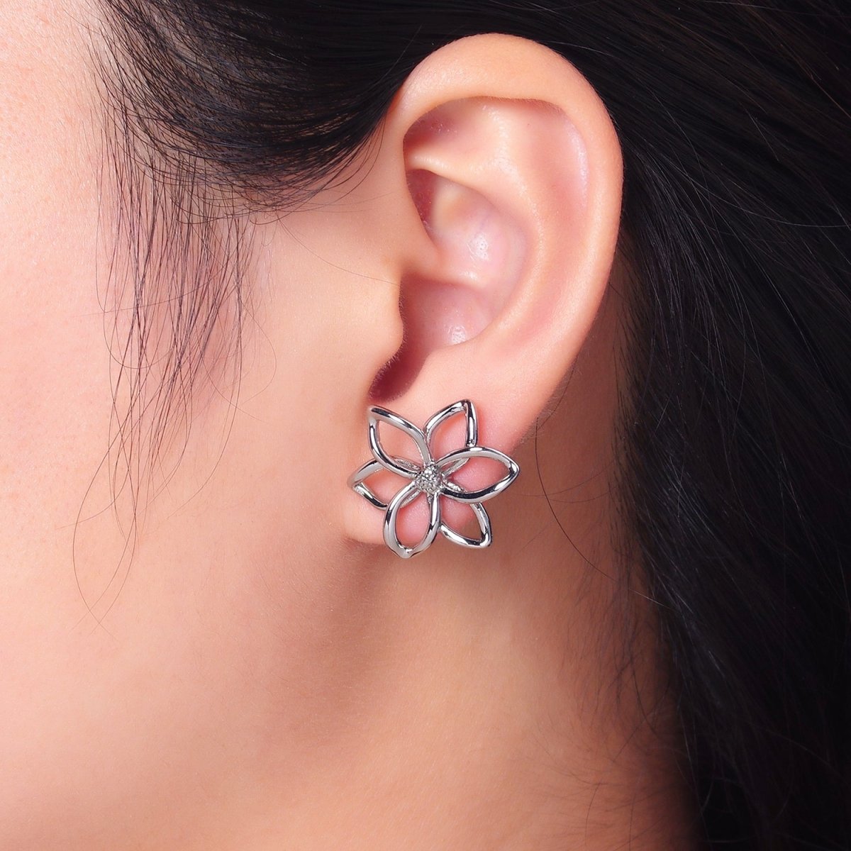 24K Gold Filled Open Floral Flower Stud Earrings in Gold & Silver | V - 303 V - 311 - DLUXCA
