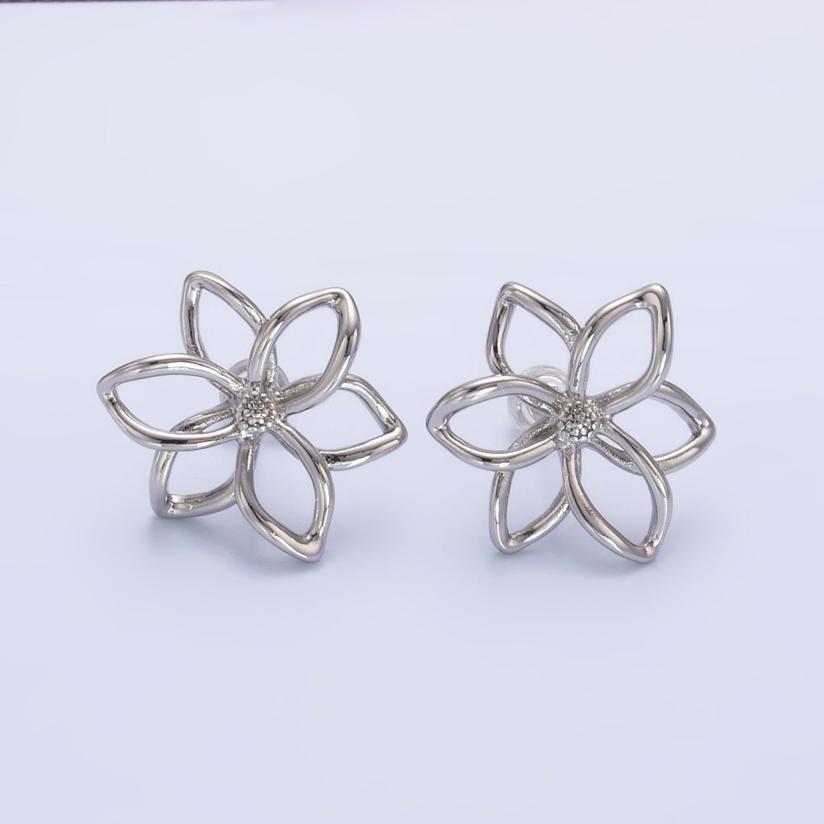 24K Gold Filled Open Floral Flower Stud Earrings in Gold & Silver | V - 303 V - 311 - DLUXCA
