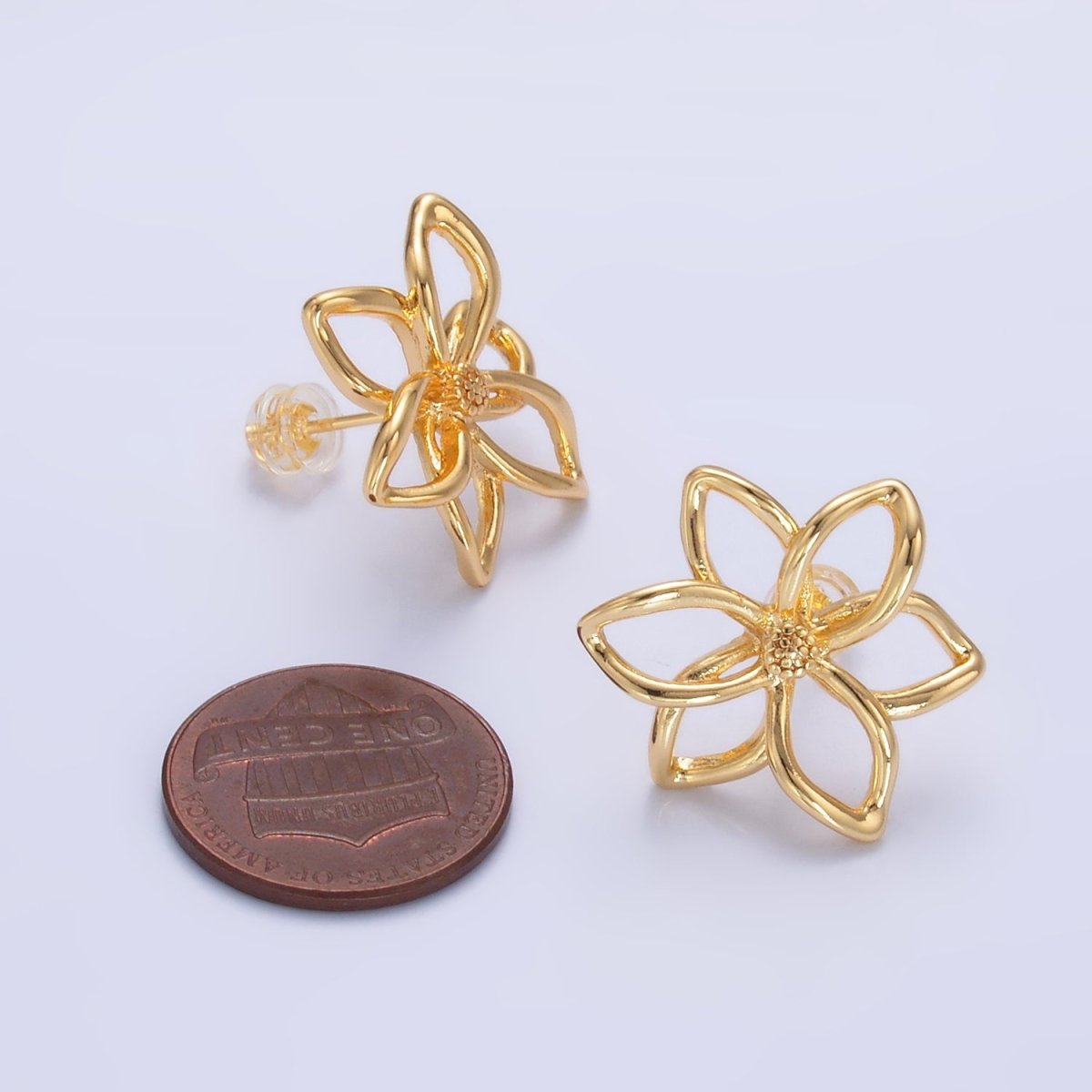 24K Gold Filled Open Floral Flower Stud Earrings in Gold & Silver | V - 303 V - 311 - DLUXCA