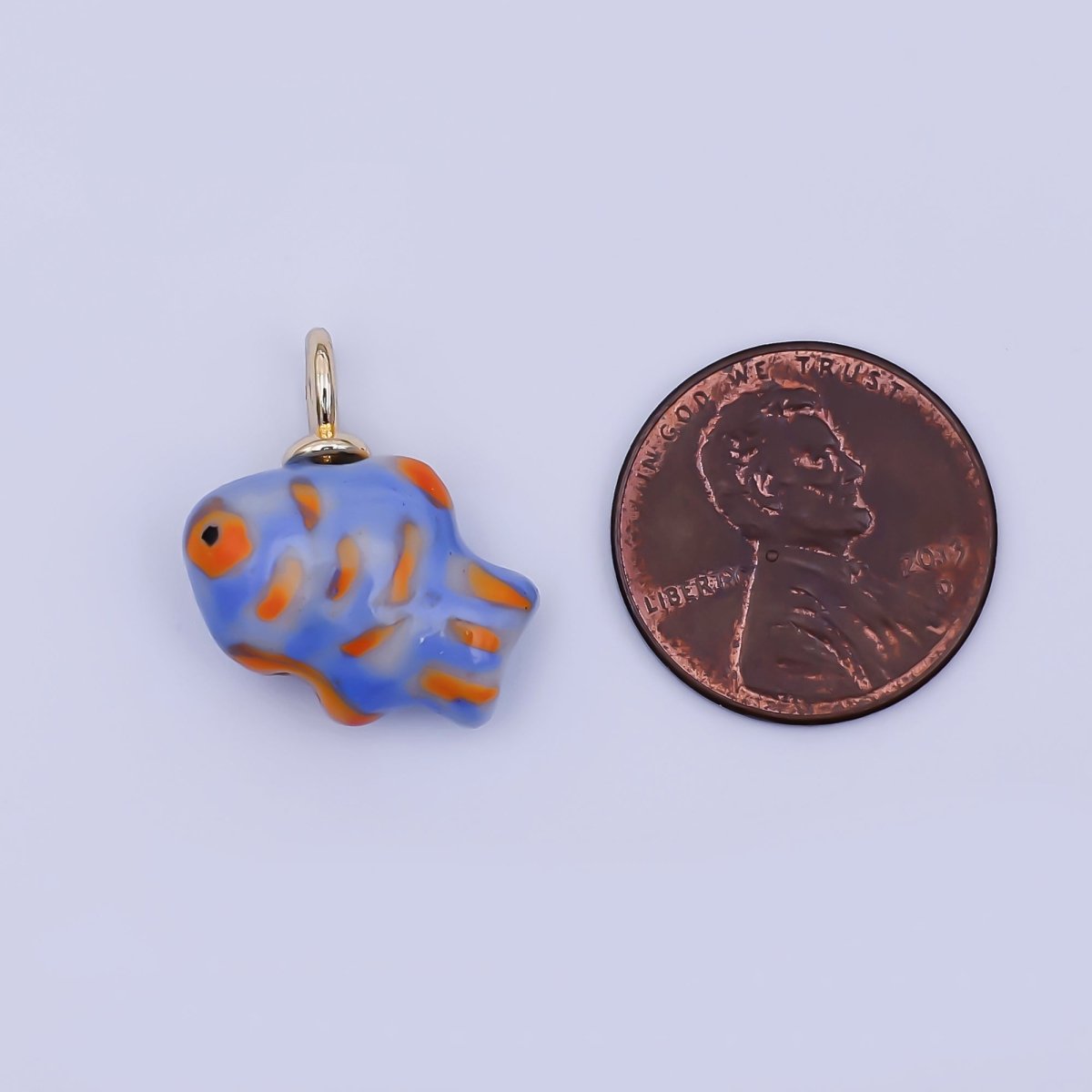 24K Gold Filled Orange Blue Clownfish Ceramic Drop Pendant | N145 - DLUXCA