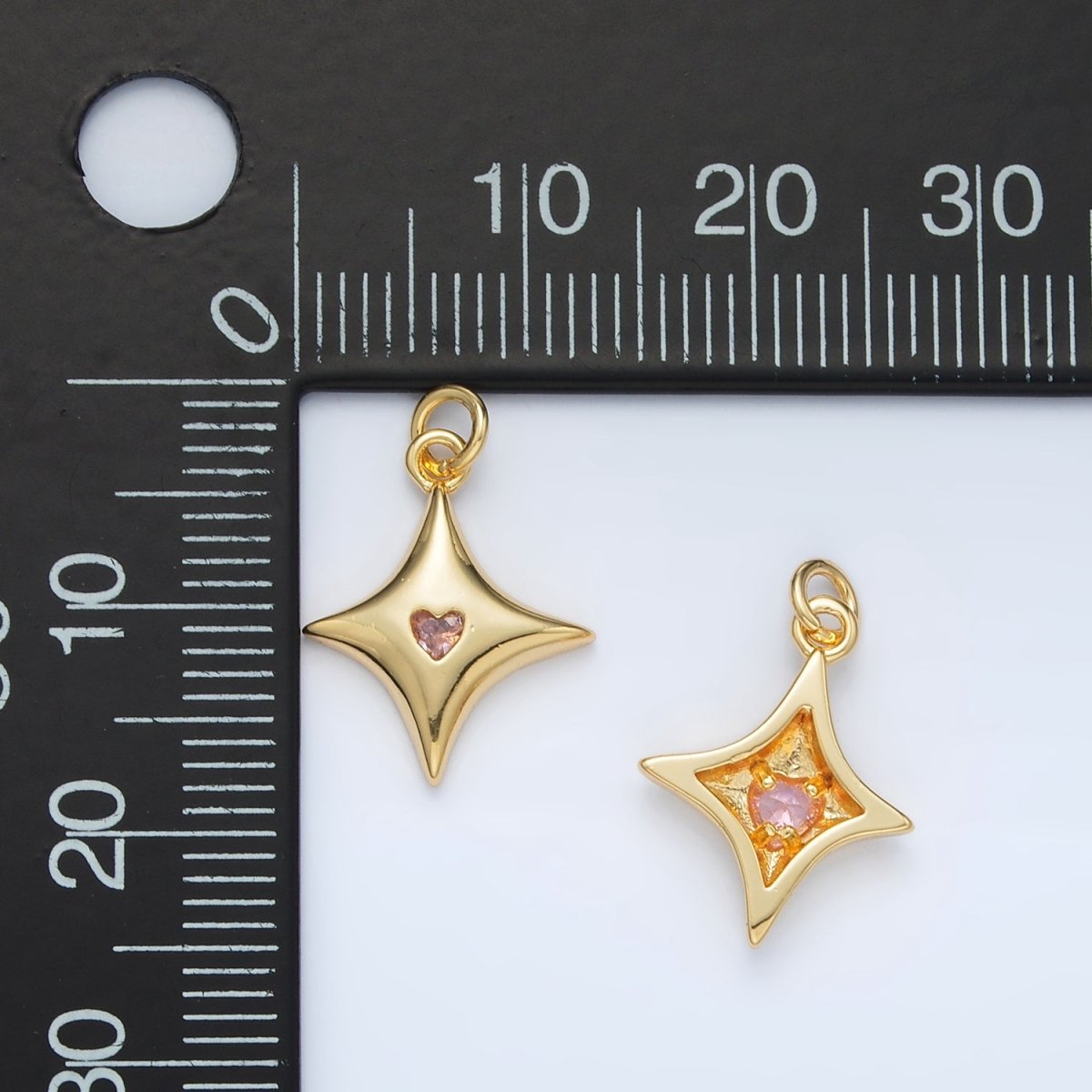 24K Gold Filled Orange CZ Heart Celestial North Star Charm | AC - 155 - DLUXCA