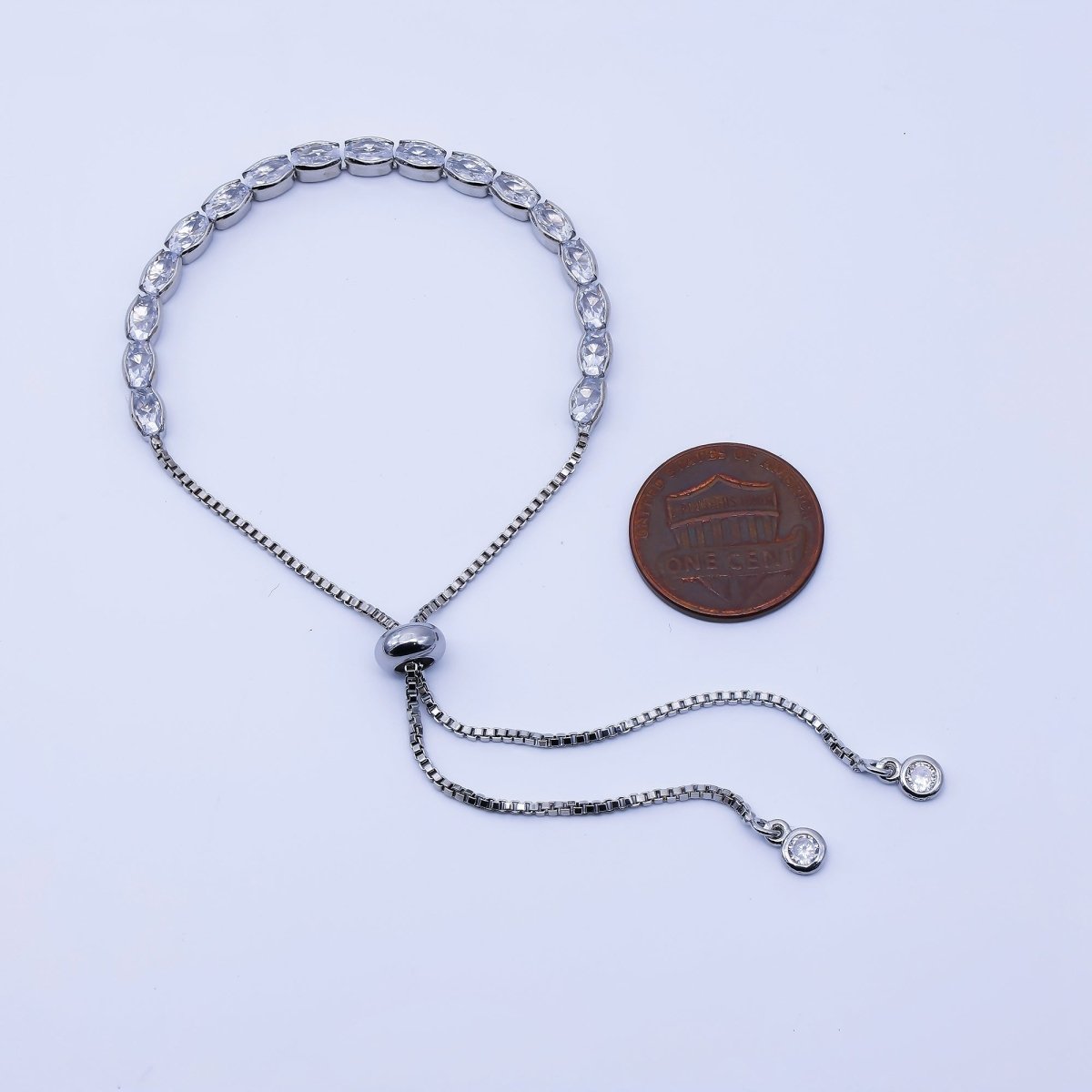 24K Gold Filled Oval CZ Tennis Chain Bolo Slide Adjustable Bracelet in Gold & Silver | WA-03902 WA-03903 - DLUXCA