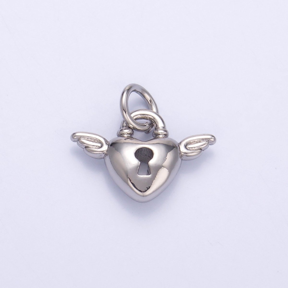 24K Gold Filled Padlock Heart Wings Charm in Gold & Silver | N070 - DLUXCA