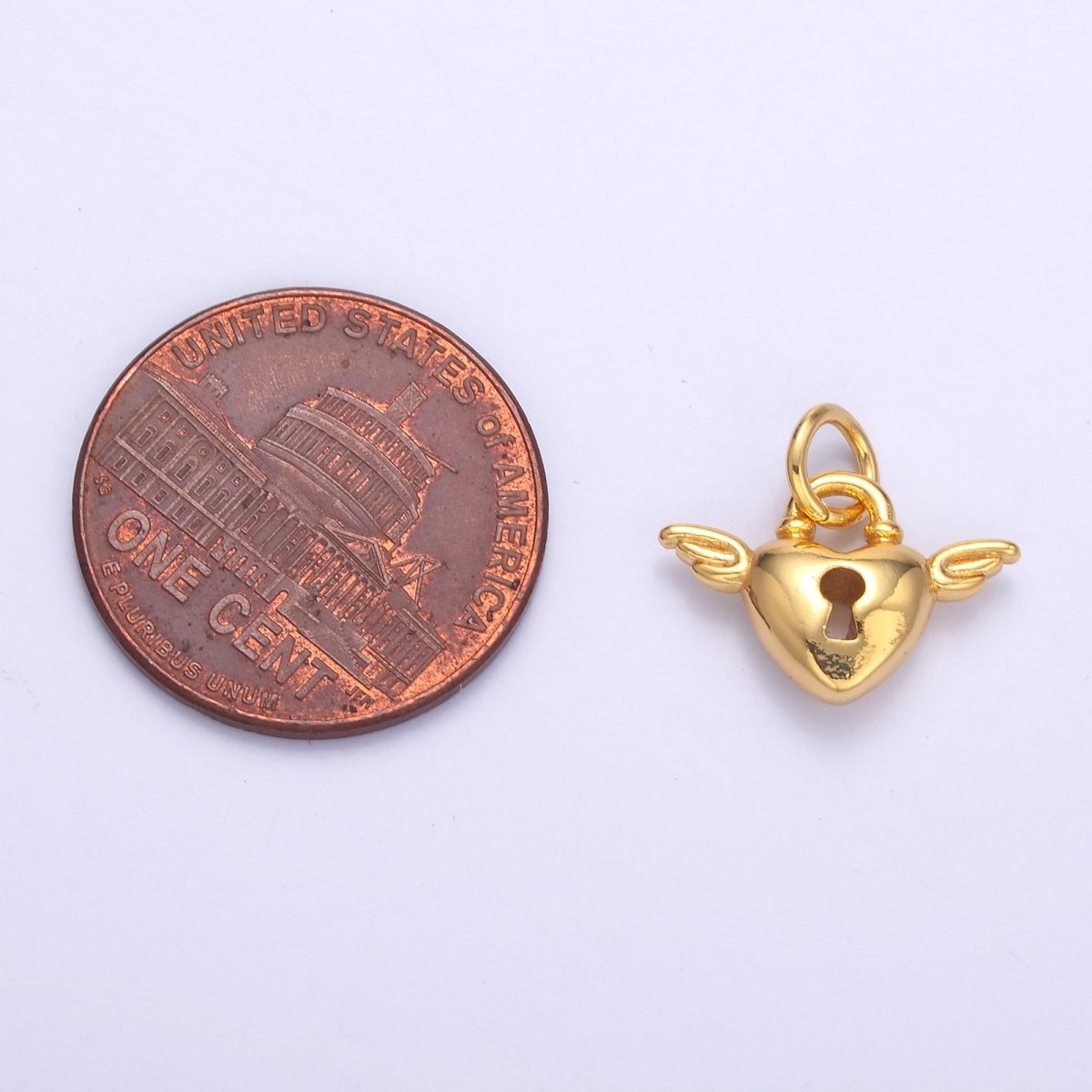 24K Gold Filled Padlock Heart Wings Charm in Gold & Silver | N070 - DLUXCA