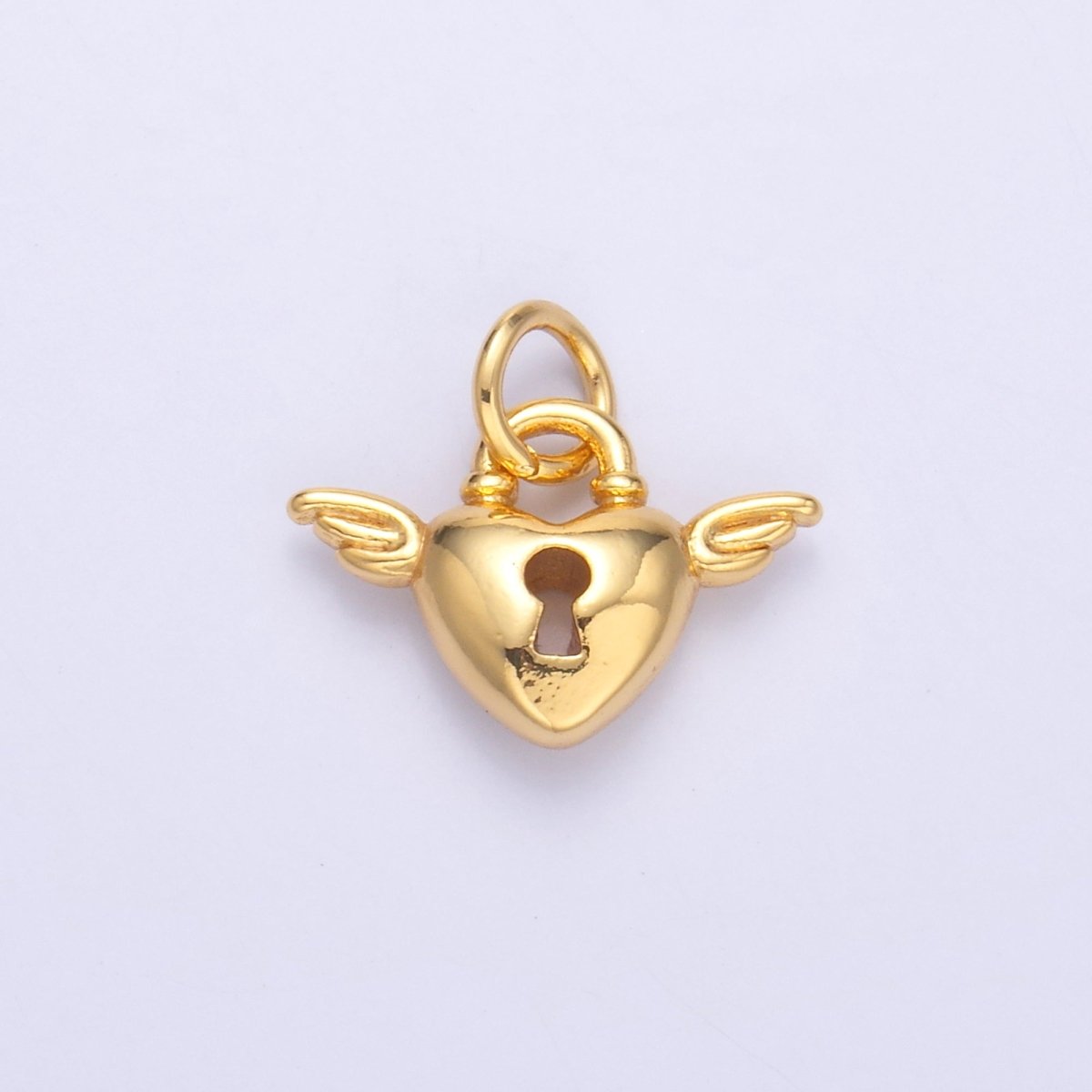 24K Gold Filled Padlock Heart Wings Charm in Gold & Silver | N070 - DLUXCA
