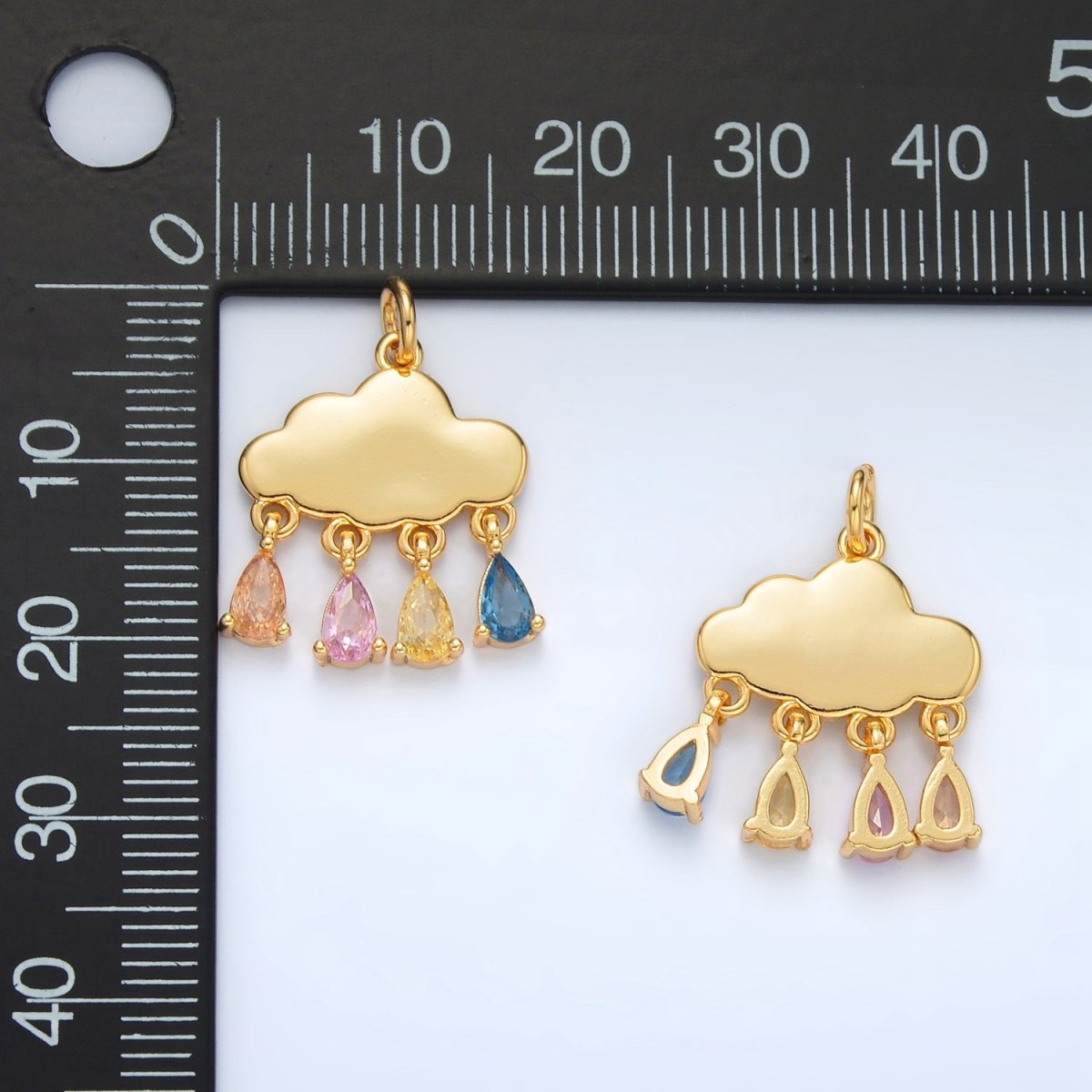24K Gold Filled Pastel Multicolor Teardrop CZ Cloud Weather Charm | AG914 - DLUXCA